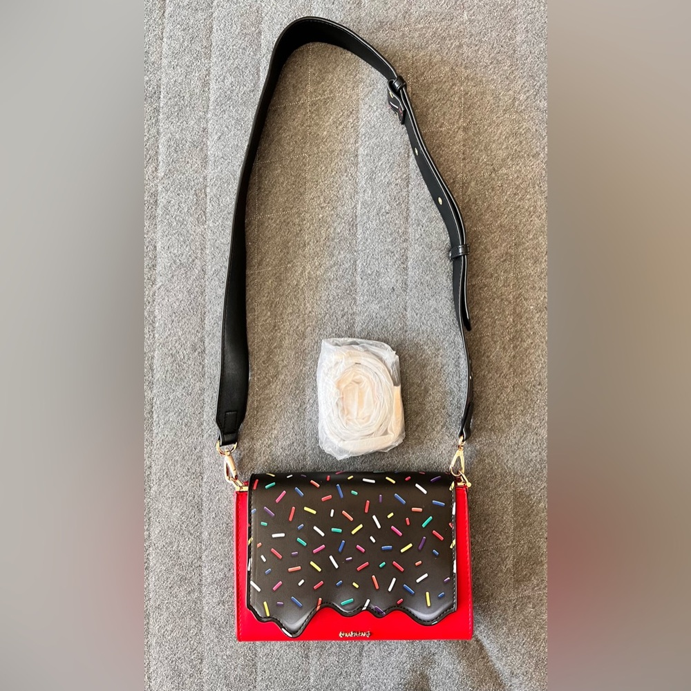 NWOT Shoe Bakery Red & Black with Sprinkles Crossbody Bag Comes with Extra Strap